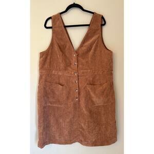 Shein Button Front Corduroy Overall Dress With Pockets, Brown PLUS 3X